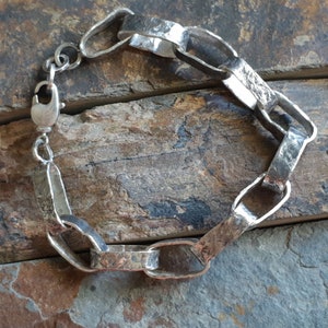 Silver link women bracelet, Link bracelet sterling silver, Hammered link bracelet, Chain silver women bracelet, Chunky link silver bracelet image 3