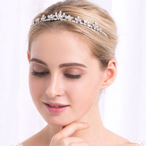 Women Bride Wedding Crystal Rhinestone Girl Prom Function Costume Party Silver Color Simple Slim tiara Crown Hair head band Headband hoop