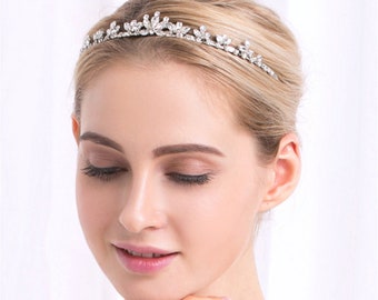 Women Bride Wedding Crystal Rhinestone Girl Prom Function Costume Party Silver Color Simple Slim tiara Crown Hair head band Headband hoop