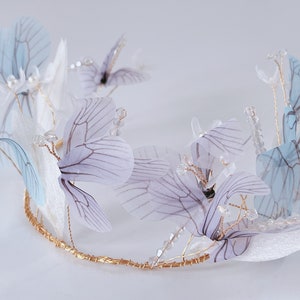 Women Girl Woodland Fairy Gold Color Wire Blue Purple Butterfly Crystal Beads Flower Function Party tiara Crown Hair head band Headband