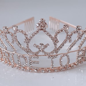 Woman Lady Bride To Be Rose Gold color Crystal Heart Shape Party Tiara Crown Hair band Headband with comb pin