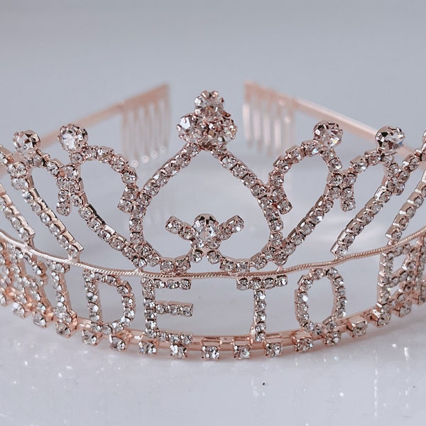 Woman Lady Bride To Be Rose Gold color Crystal Heart Shape Party Tiara Crown Hair band Headband with comb pin