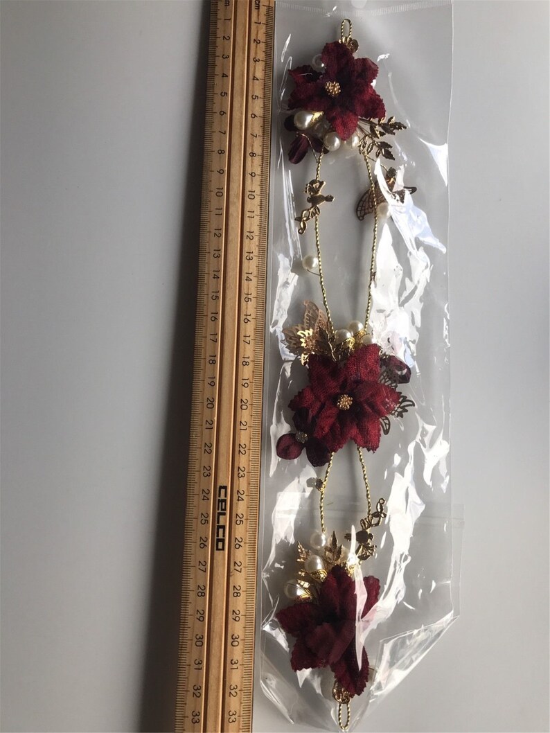 prom headwear Hair head accessory Fascinator Garland Headband butterfly Tiara Women Girl Red Flower headpiece