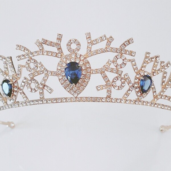 Vrouwen Lady Retro Herten Alter Blauw Kristal Strass Prom Functie Keltische Partij Goud Haar Hoofd Tiara Kroon Hoofdband