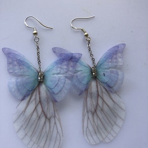 Women Ladies Girl Butterfly Wing feather Fancy Fairy Costume Party Dangle Long Earrings image 2