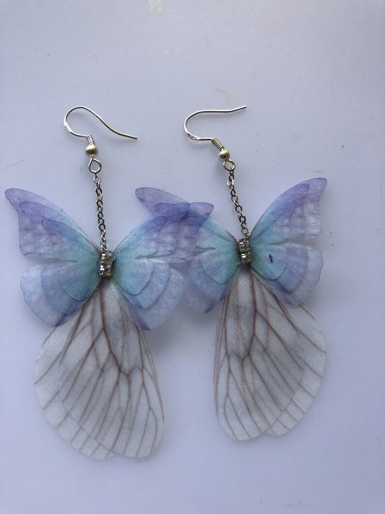 Women Ladies Girl Butterfly Wing feather Fancy Fairy Costume Party Dangle Long Earrings image 2