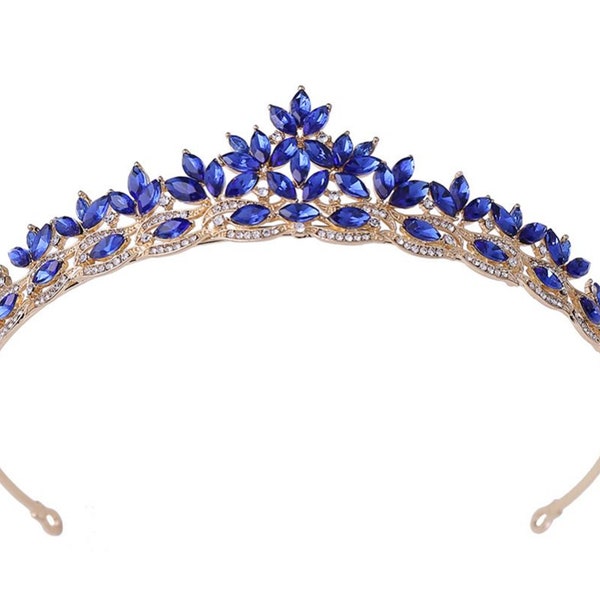 Women Girl Blue Crystal Rhinestone Ice queen Frozen Elsa Princess Prom Function Costume Party Tiara Crown Hair band hoop Headband