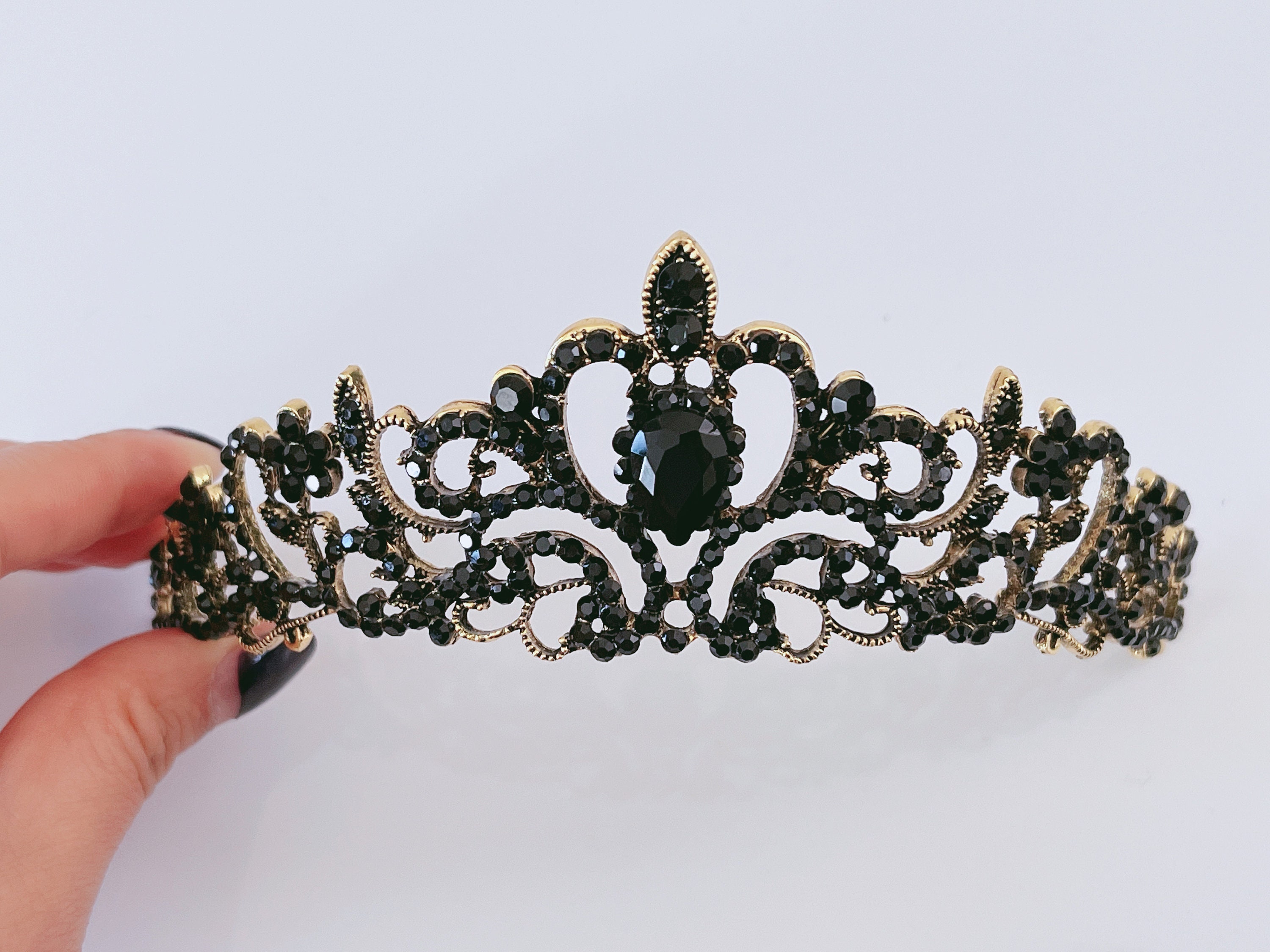 Women Retro Vintage Look Bronze Black Crystal Rhinestone Queen | Etsy ...