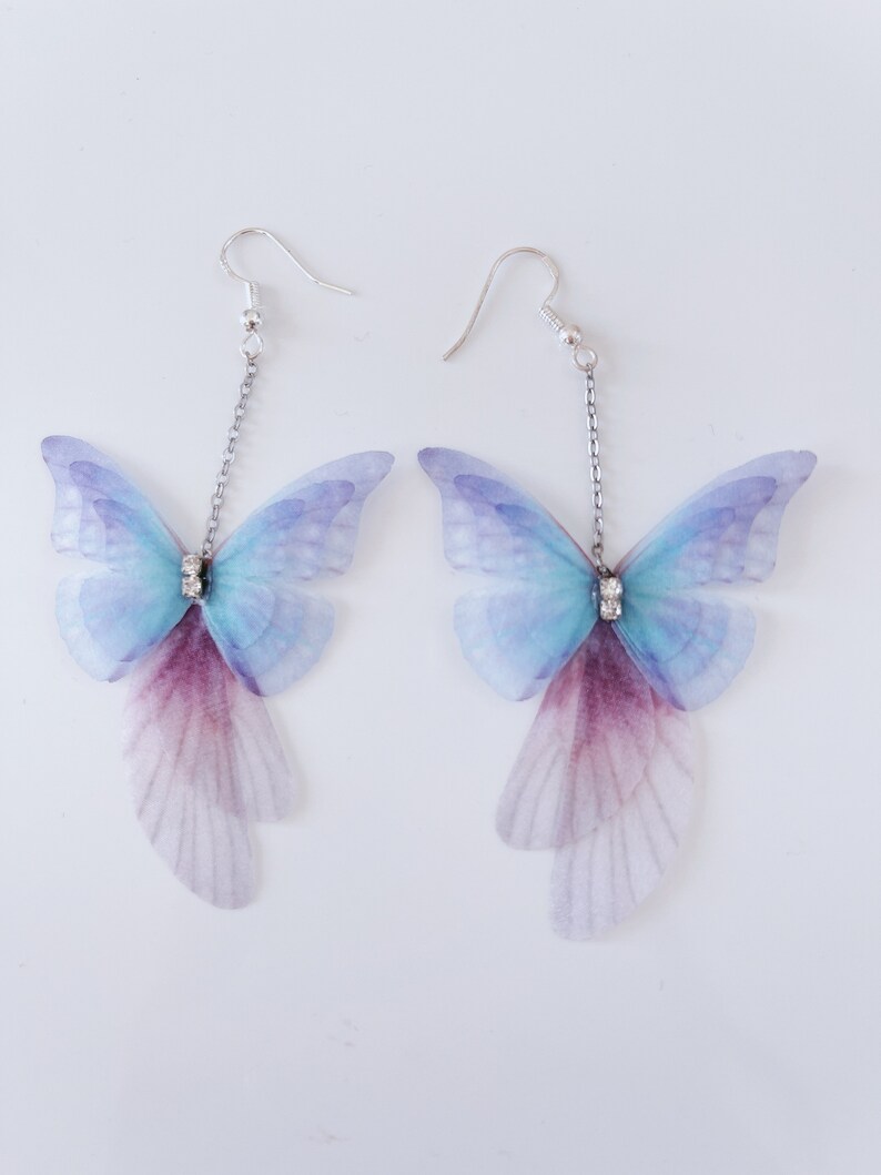 Women Ladies Girl Butterfly Wing feather Fancy Fairy Costume Party Dangle Long Earrings image 5