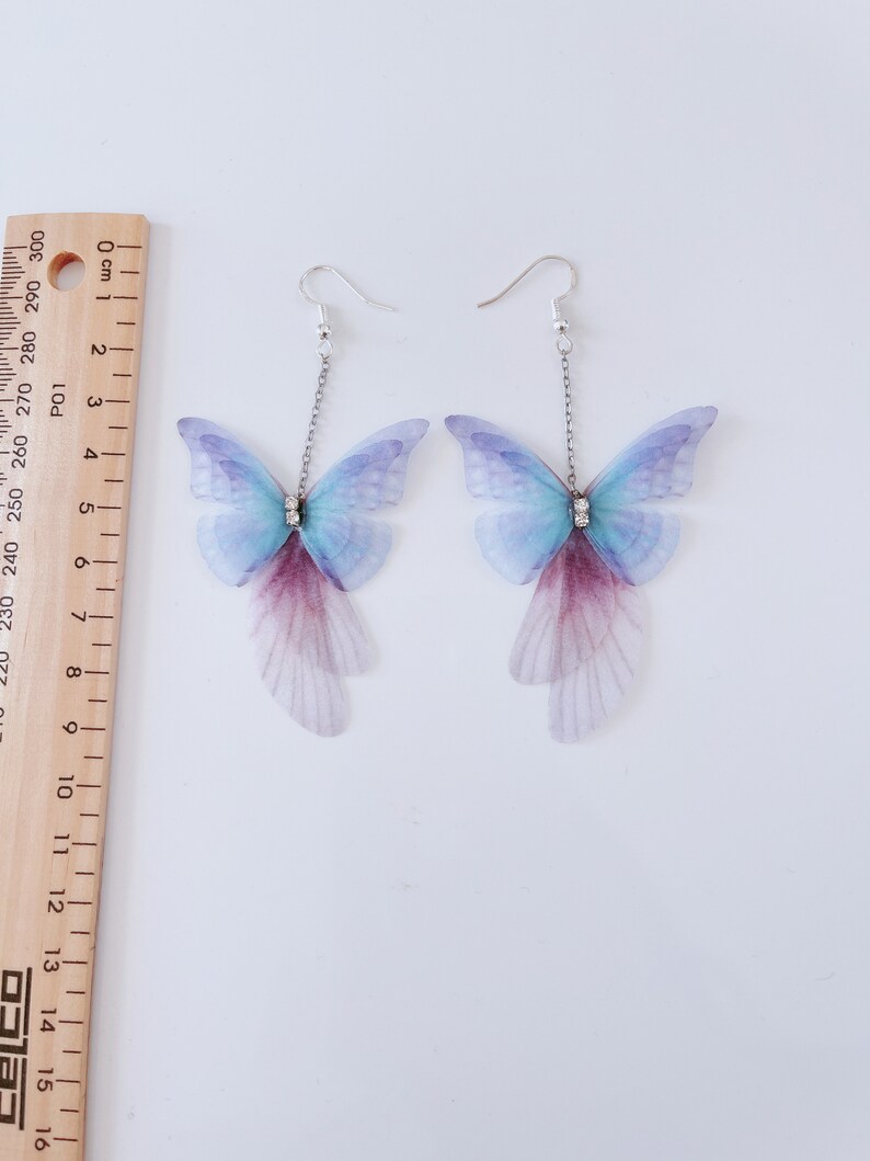 Women Ladies Girl Butterfly Wing feather Fancy Fairy Costume Party Dangle Long Earrings image 7