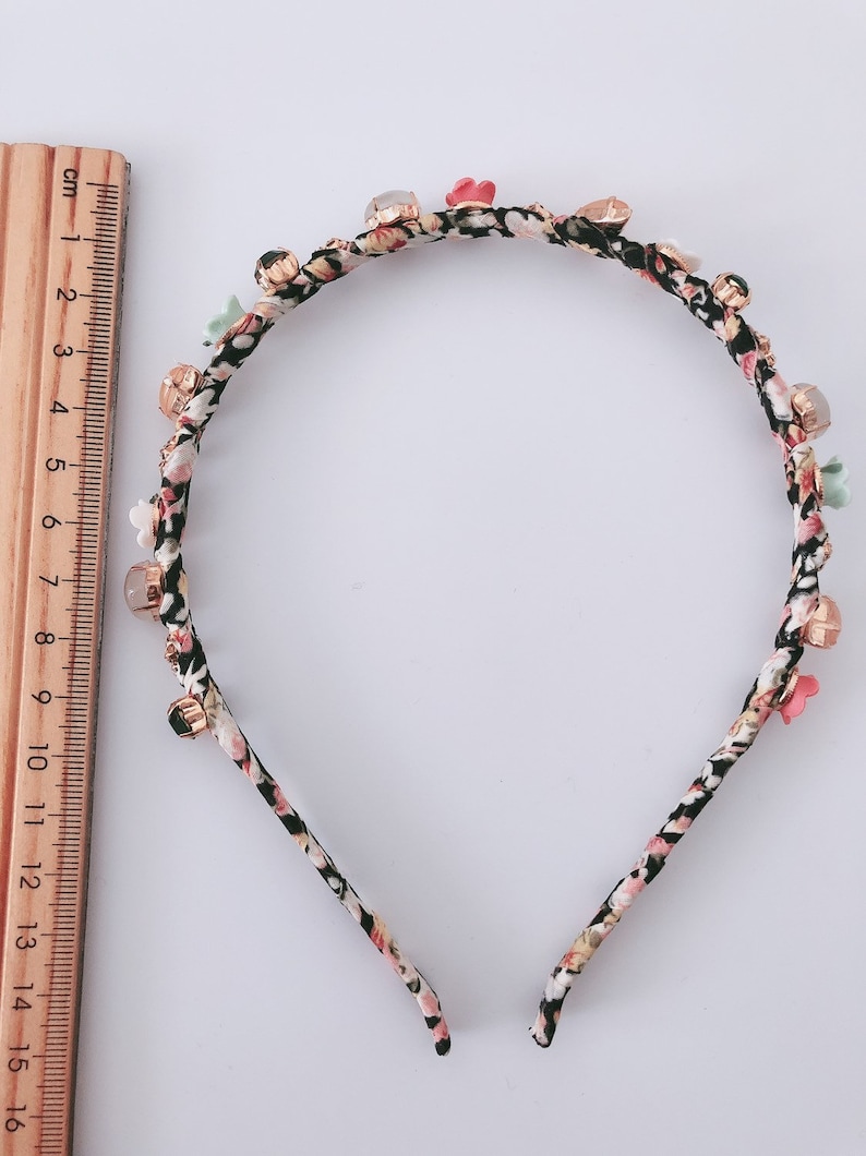 Women Floral Black Cloth wrapped Glasses Jade stone Hair Head Band Hoop Headband Accessory Jewelry headwear fascinator