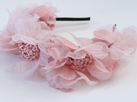 Women Flower Girl Pink Flower Garland Head Band Hair Tiara