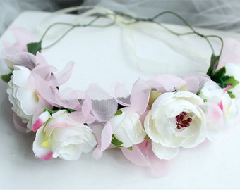 Women Kids Girl Party Wedding White Flower Girl Race Bohemian boho Floral Fairy Crown Tiara Bridal Wreath Headband Garland Headpiece