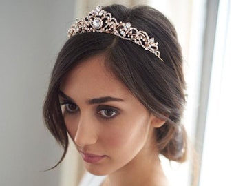 Women Girl Lady Bride Wedding Rose Gold Color Crystal Rhinestone Prom Function Costume Princess Party Tiara Crown PROP Hair band Headband