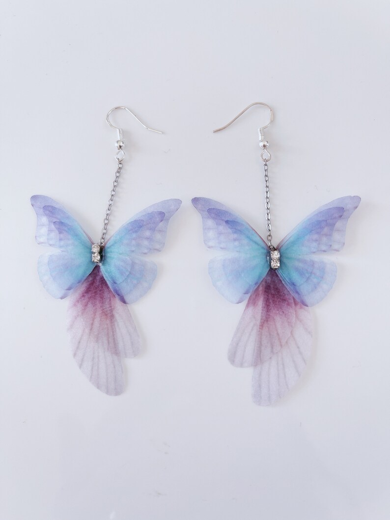 Women Ladies Girl Butterfly Wing feather Fancy Fairy Costume Party Dangle Long Earrings image 8
