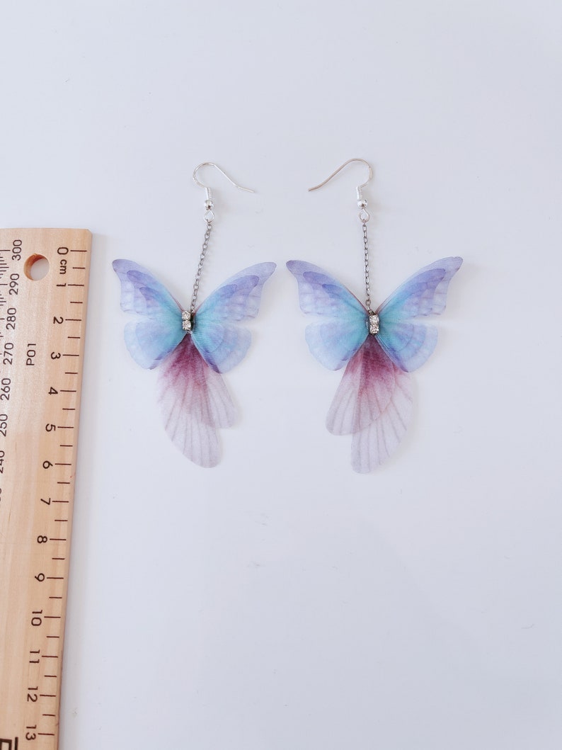 Women Ladies Girl Butterfly Wing feather Fancy Fairy Costume Party Dangle Long Earrings image 6