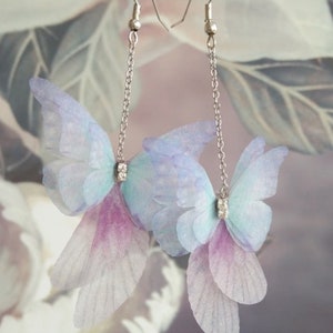Women Ladies Girl Butterfly Wing feather Fancy Fairy Costume Party Dangle Long Earrings image 1