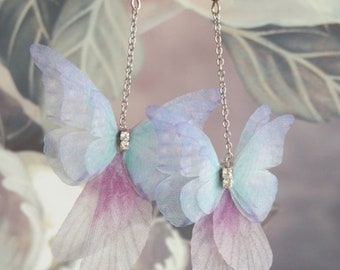 Women Ladies Girl Butterfly Wing feather Fancy Fairy Costume Party Dangle Long Earrings