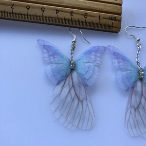 Women Ladies Girl Butterfly Wing feather Fancy Fairy Costume Party Dangle Long Earrings image 3