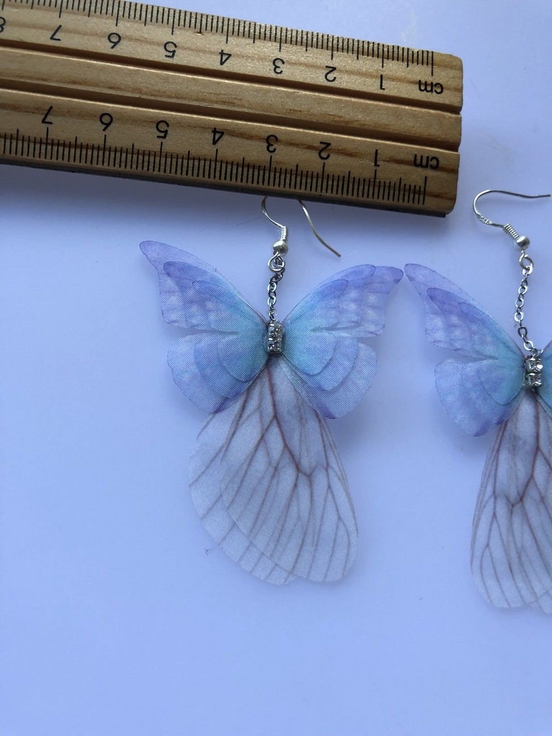 Women Ladies Girl Butterfly Wing feather Fancy Fairy Costume Party Dangle Long Earrings image 3