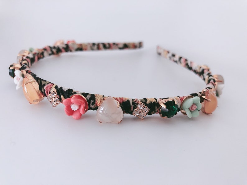 Women Floral Black Cloth wrapped Glasses Jade stone Hair Head Band Hoop Headband Accessory Jewelry headwear fascinator