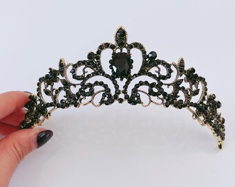 Women Simple Bronze Black Crystal Rhinestone Queen Royal Prom Function Costume Halloween Party Tiara Crown Hair head Headband