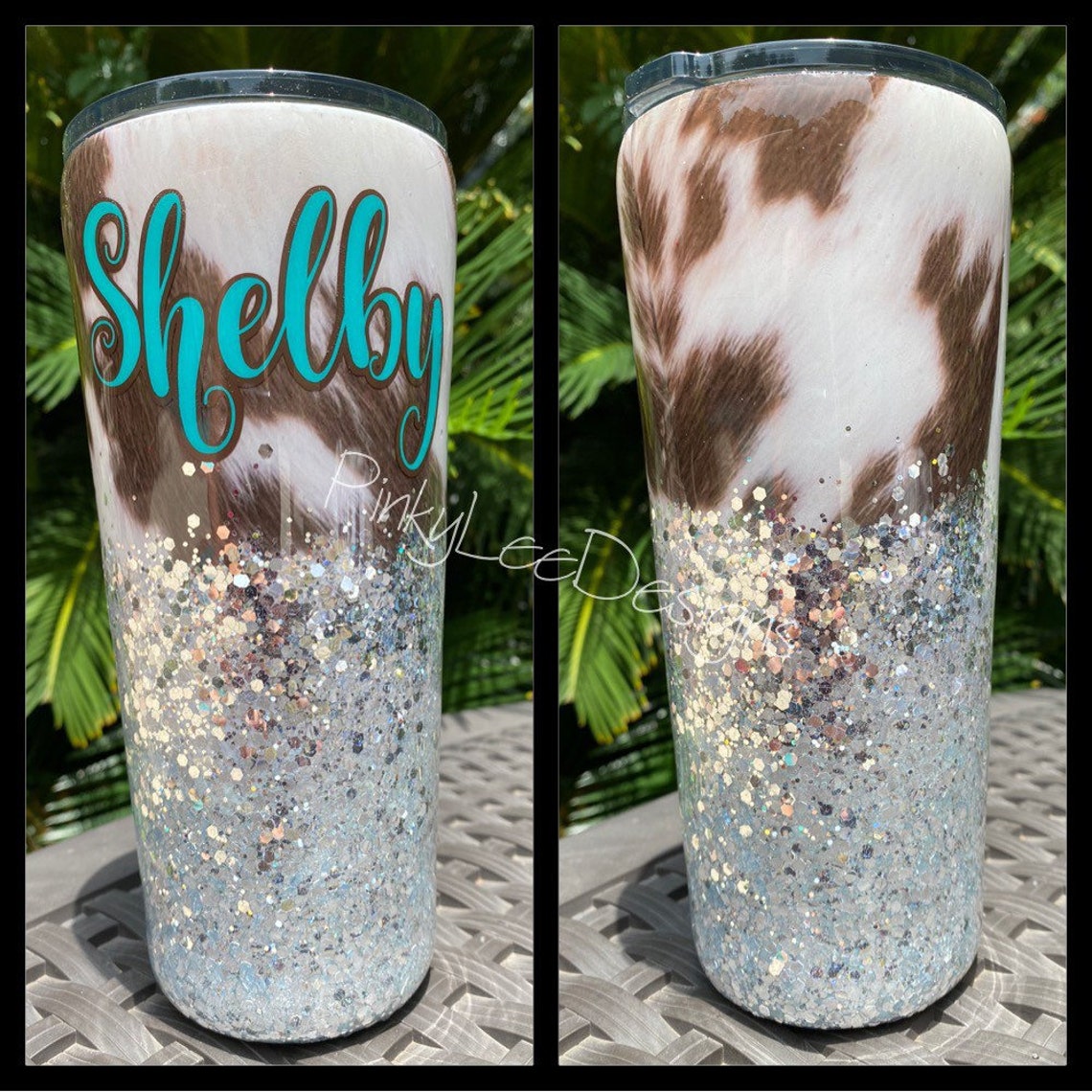 Cowhide and Glitter Tumbler Personalize tumbler Gift For Etsy