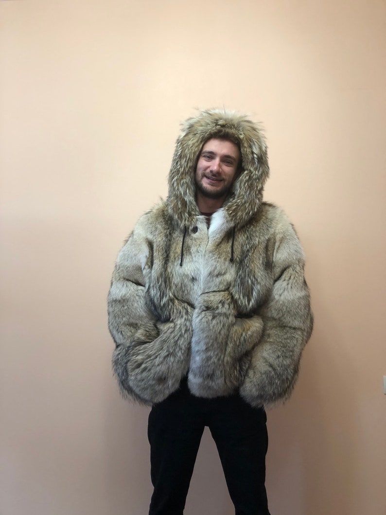 Men's jacket coyote fur new | Etsy