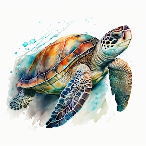 Meeresschildkröte-Clipart, 10 hochwertige JPGs, digitaler Download, Aquarell-ClipArt, Kartenherstellung, Papierhandwerk, Bundle-Werbung