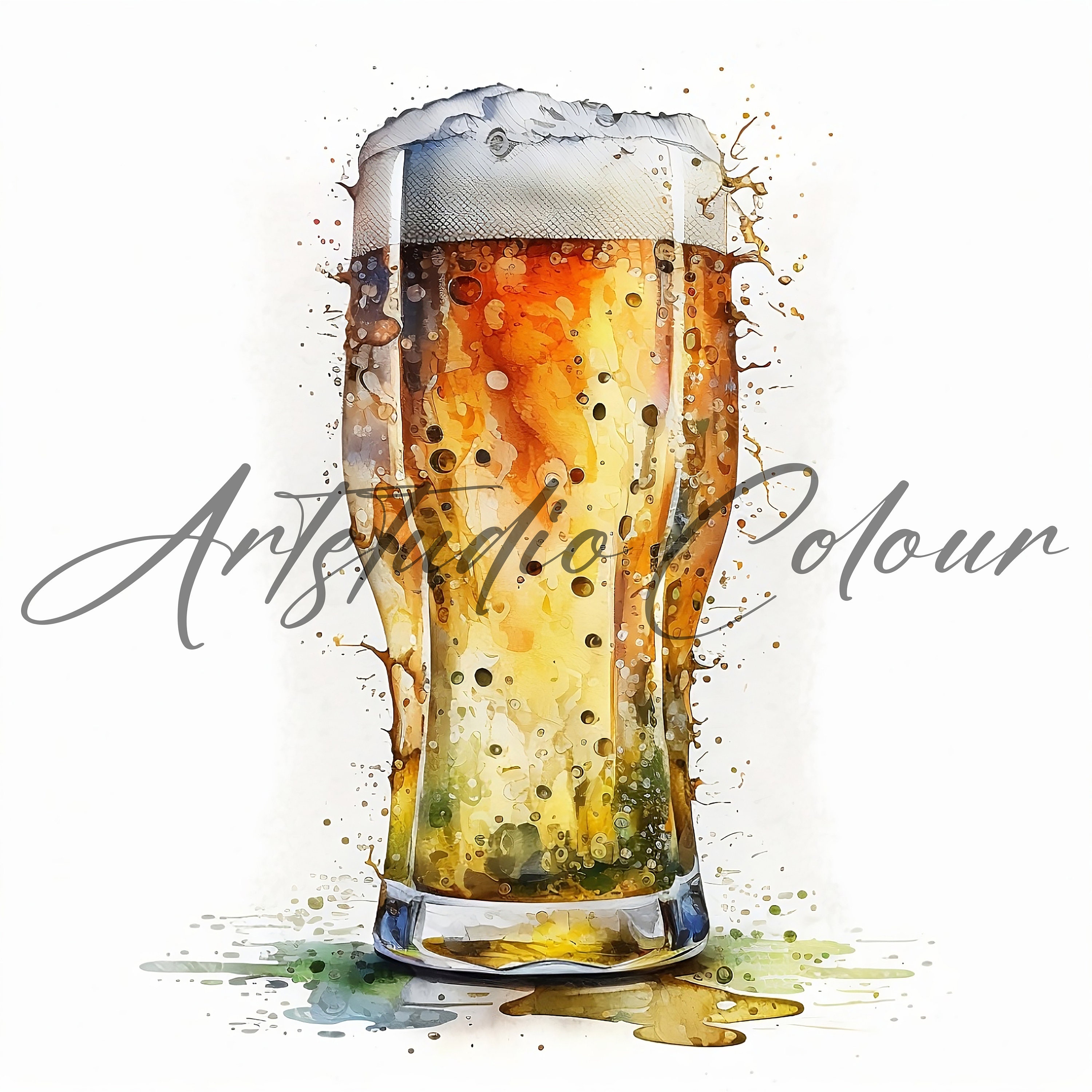 Cold Beer Clipart, 10 High Quality Jpgs, Digital Download, Watercolor