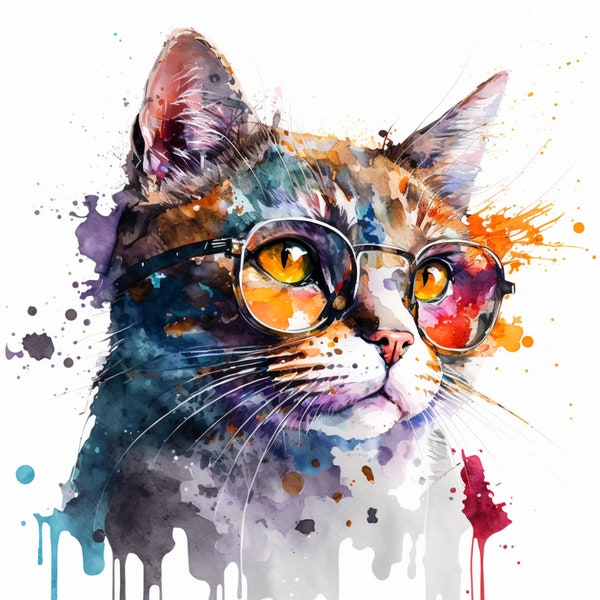 Coole Katze Clipart, 10 hochwertige JPGs, digitaler Download, Aquarell-ClipArt, Kartenherstellung, Papierhandwerk, Bundle-Werbung