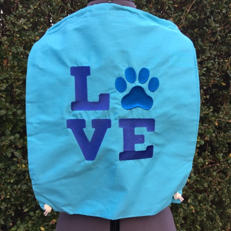 Christmas gift Blue bag Drawstring backpack Embroidered drawstring bag Ready to ship 100/% cotton backpack Love paw