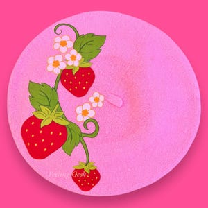 Strawberry beret, pink beret, strawberry hat, beret, pink hat, unisex hat, french beret, cozy beret, fruit hat, Colorful Ladies&#39; Accessory