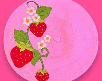 Strawberry beret, pink beret, strawberry hat, beret, pink hat, unisex hat, french beret, cozy beret, fruit hat, Colorful Ladies&#39; Accessory