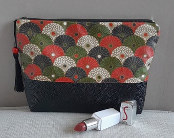 Floral Coated Cotton Makeup Bag, Faux Leather Base
