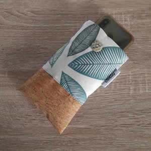 Europese telefoonhoesjes/katoen enduit imprimé feuilles vert/bleu/ivoire/liège pailleté argent/cadeau femme