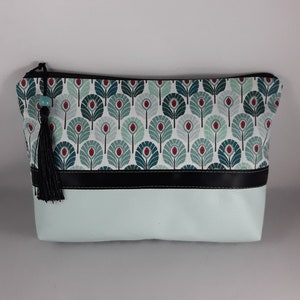 Trousse maquillage/coton enduit vert/blanc/noir/simili cuir vert/idée cadeau femme