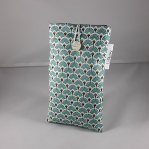 housse/étui pour téléphone portable/étui pour lunettes/cadeau femme/coton enduit éventails vert lagon/blanc/noir/or/doublé et molletonné