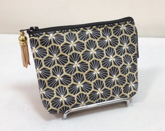 Riad zwart-gouden portemonnee met kurk en rits, dubbel portemonneetje