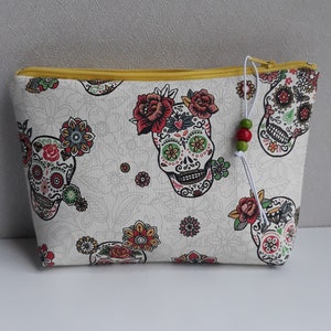 trousse maquillage/idée cadeau femme/trousse simili cuir motywy calaveras/tête de mort mexicaines/trousse arc-en-ciel