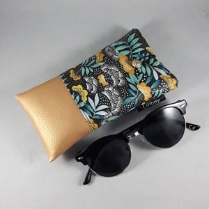 housse de téléphone/étui à lunette/étui I phone/coton enduit vert/jaune/noir/blanc/similicuir or/cadeau femme/étui lunettes en France