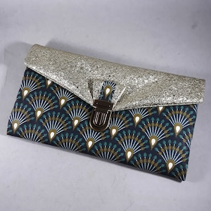 portefeuille femme/porte chéquier/étui carte/porte-monnaie/similicuir pailleté or/coton enduit bleu nuit/bronze/blanc/idée cadeau femme