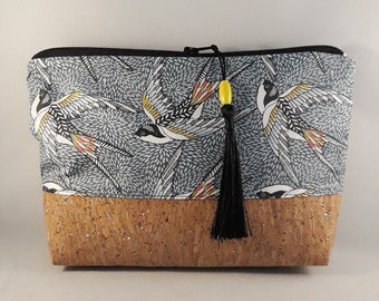 Swallows Print Makeup Bag, Cork & Cotton Cosmetic Pouch