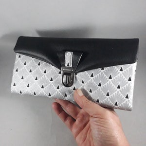 portefeuille femme/porte chéquier/étui carte/porte-monnaie/similicuir noir/coton enduit/argent/noir/blanc/idée cadeau femme