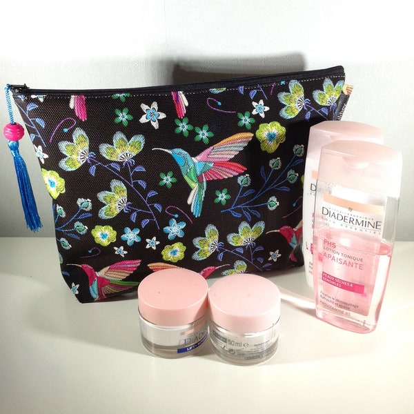 trousse de toilette/trousse de voyage/trousse pour les vacances/cadeau femme/similicuir colibris rouge/noir/vert/bleu/rose