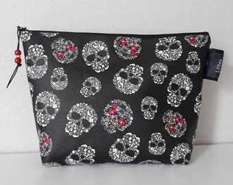 trousse de toilette/trousse de voyage/trousse pour les vacances/cadeau femme/similicuir calaveras/tête de mort rouge/noir/blanc/jaune/bleu