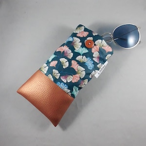 étui en France/téléphone portable/étui pour lunettes /coton enduit ginkgo/bleu/orange/turquoise/blanc/similicuir cuivré/cadeau femme image 1