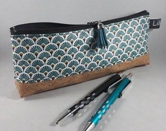 Art Deco Forest Green Pencil Case, Cork Base