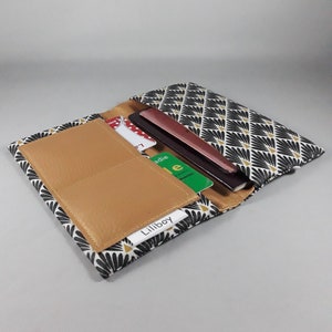 étui passeport/portefeuille/porte-cartes/étui carte grise/permis/cadeau femme/coton enduit noir/or/blanc/similicuir or