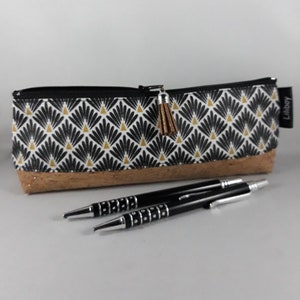 Black & Gold Makeup Bag, Cork Base, Zipper Pouch